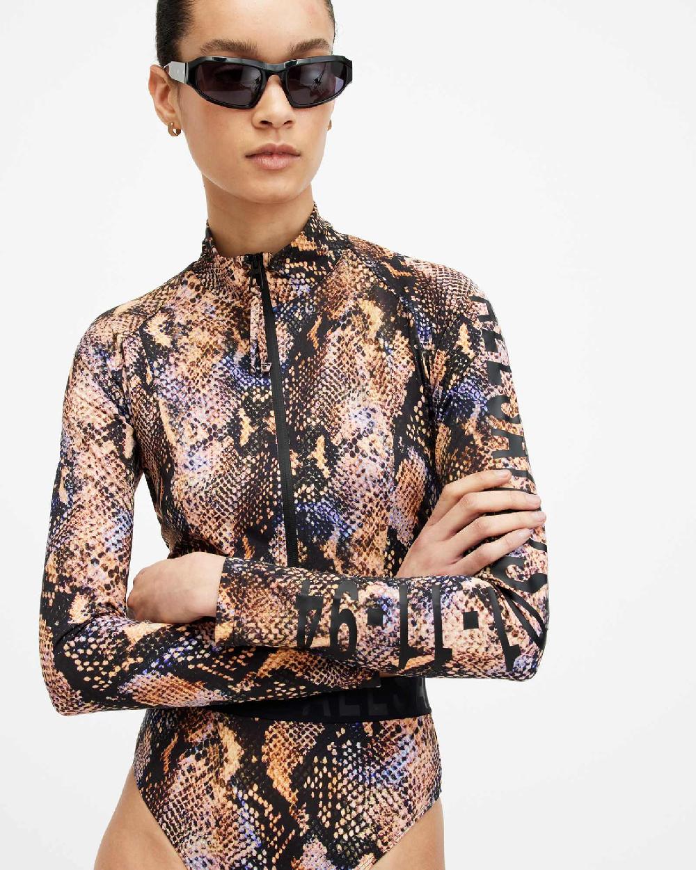 All Saints Rina Bodycon Zip Through Rash Vest Tahoe Brown