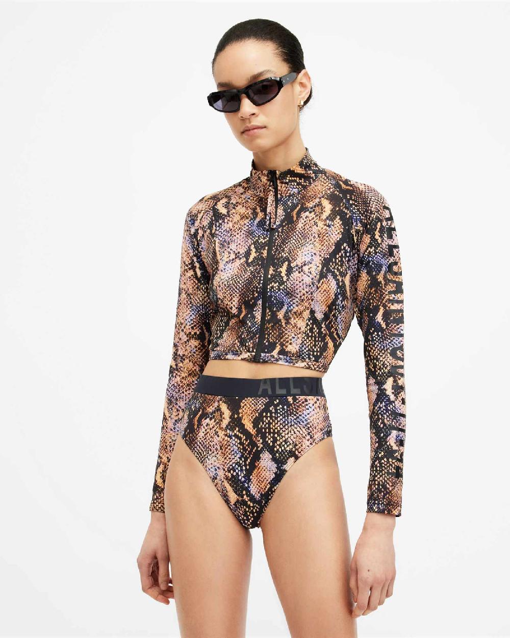 All Saints Rina Bodycon Zip Through Rash Vest Tahoe Brown