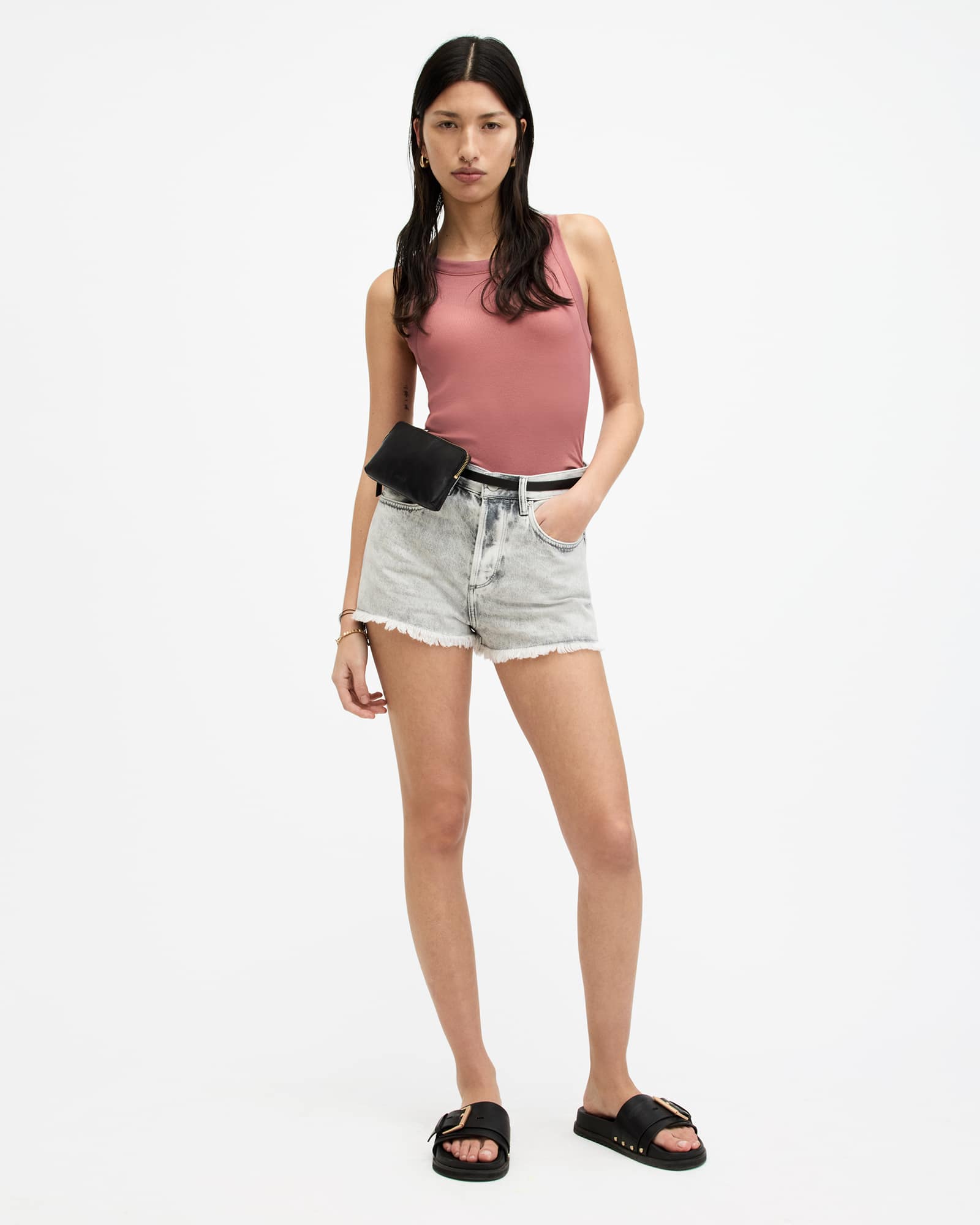 All Saints Rina Crew Neck Sleeveless Tank Top Ash Rose Pink