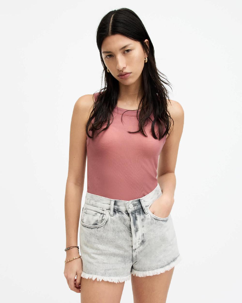 All Saints Rina Crew Neck Sleeveless Tank Top Ash Rose Pink