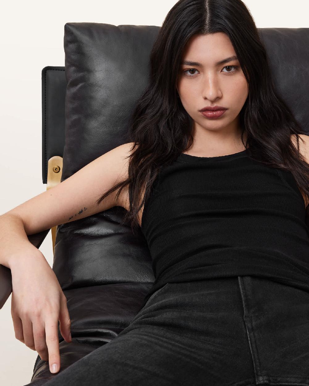 All Saints Rina Crew Neck Sleeveless Tank Top Black