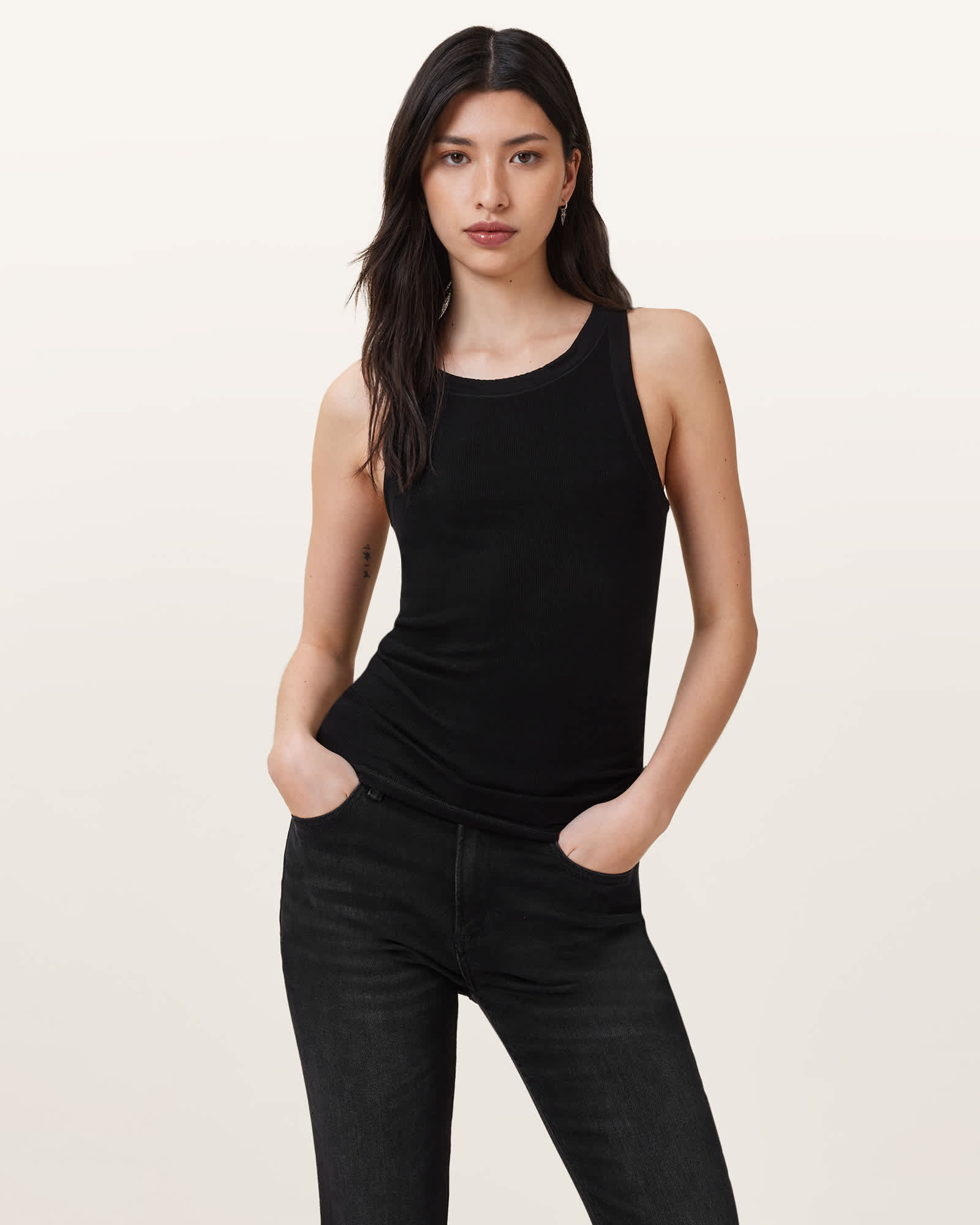 All Saints Rina Crew Neck Sleeveless Tank Top Black