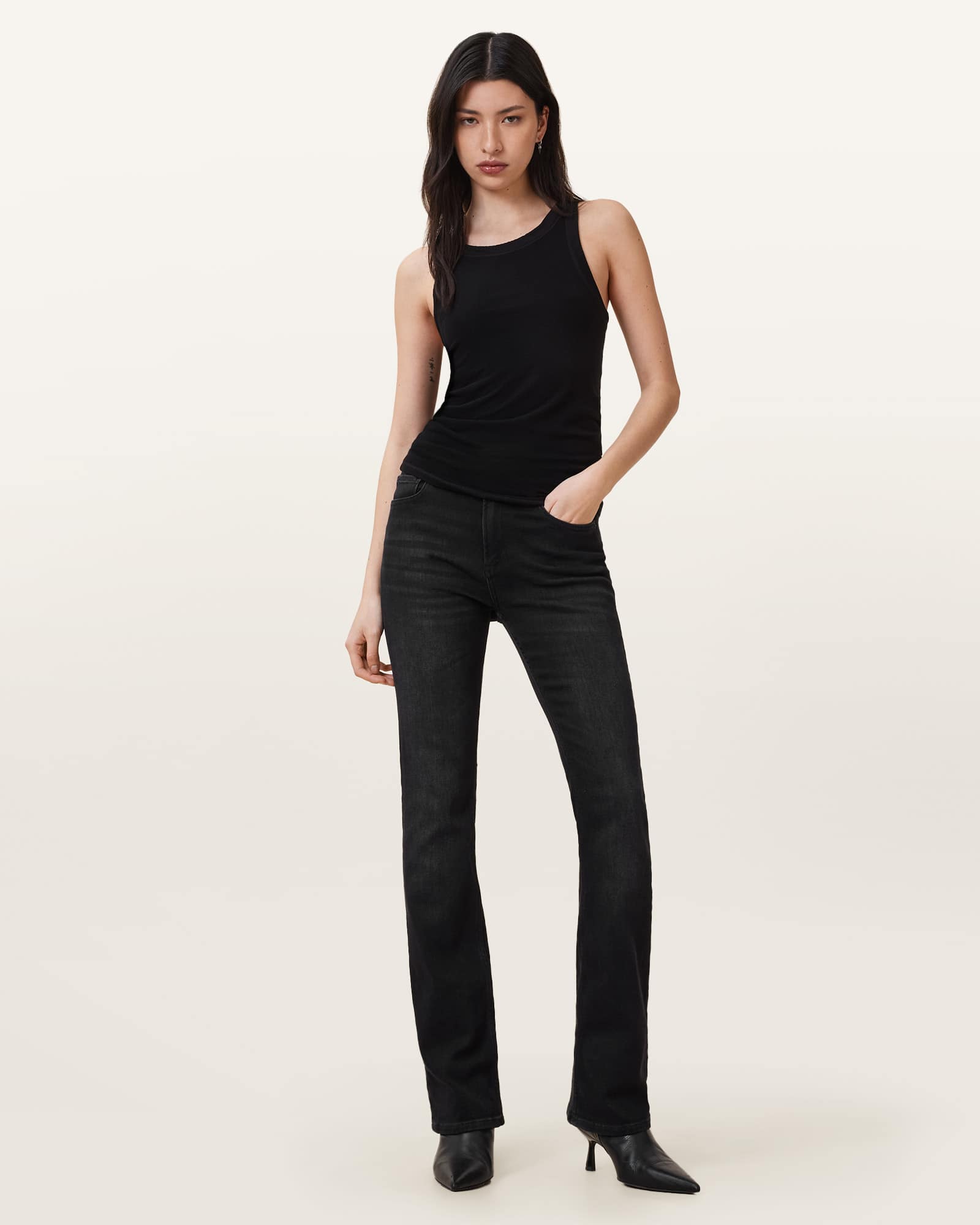 All Saints Rina Crew Neck Sleeveless Tank Top Black