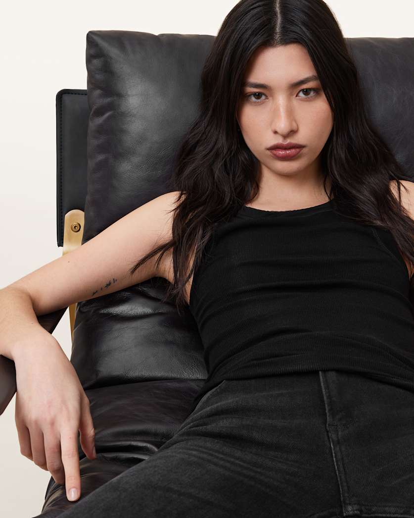 all saints Rina Crew Neck Sleeveless Tank Top Black