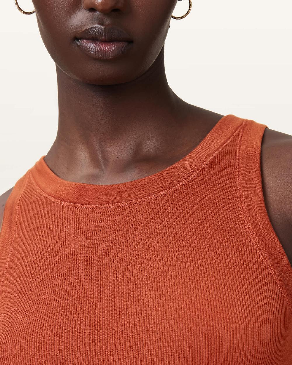 All Saints Rina Crew Neck Sleeveless Tank Top Burnt Brick Red