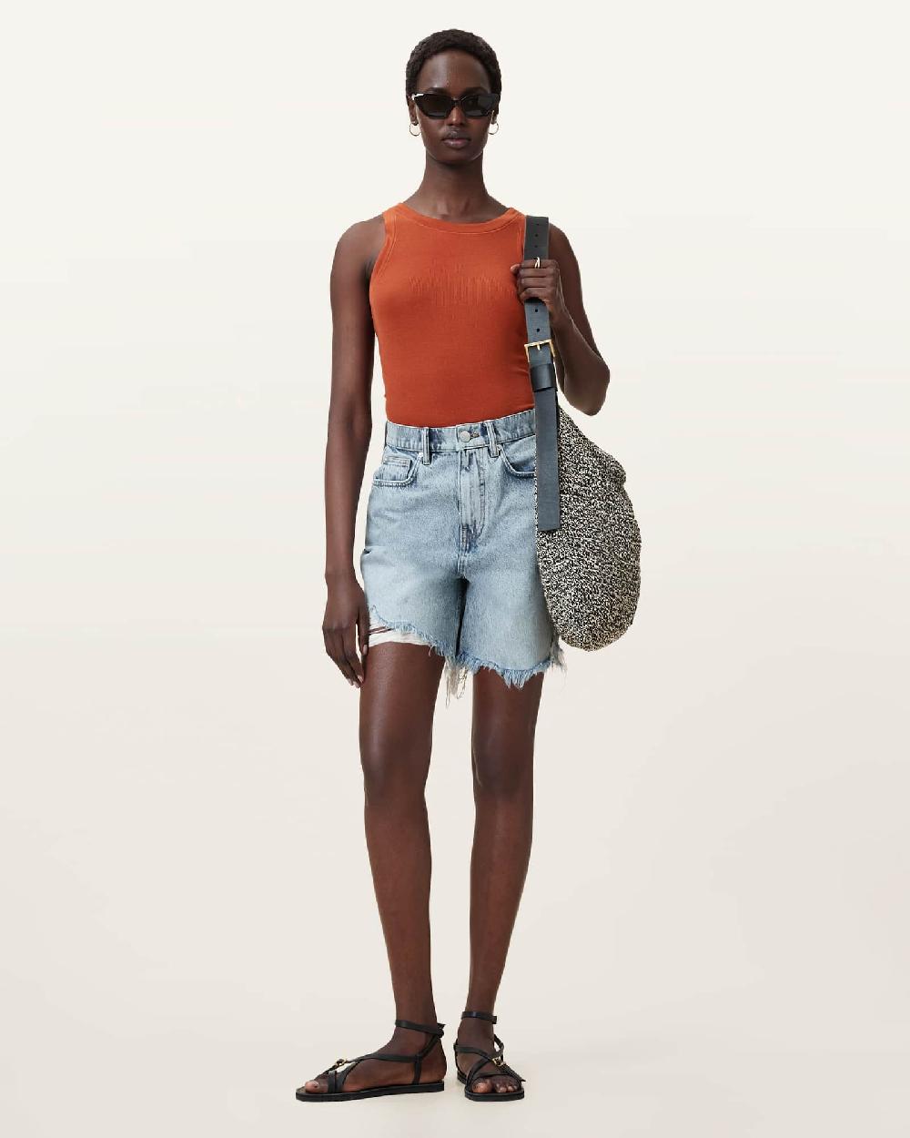 All Saints Rina Crew Neck Sleeveless Tank Top Burnt Brick Red