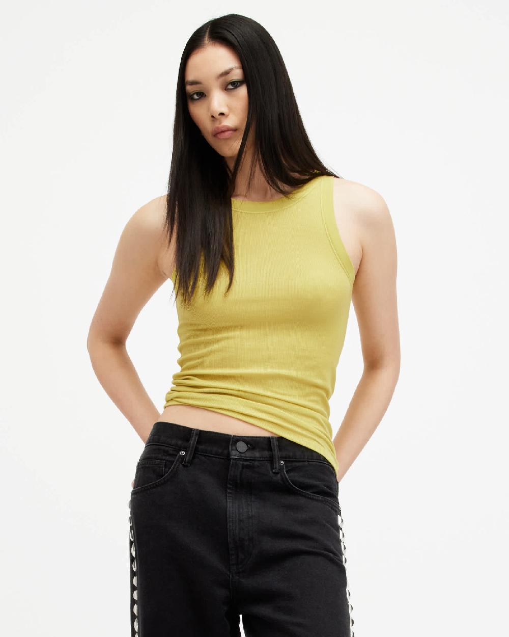 All Saints Rina Crew Neck Sleeveless Tank Top Electric Yellow