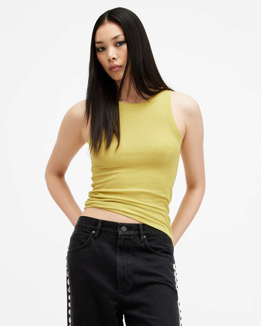 all saints Rina Crew Neck Sleeveless Tank Top Electric Yellow