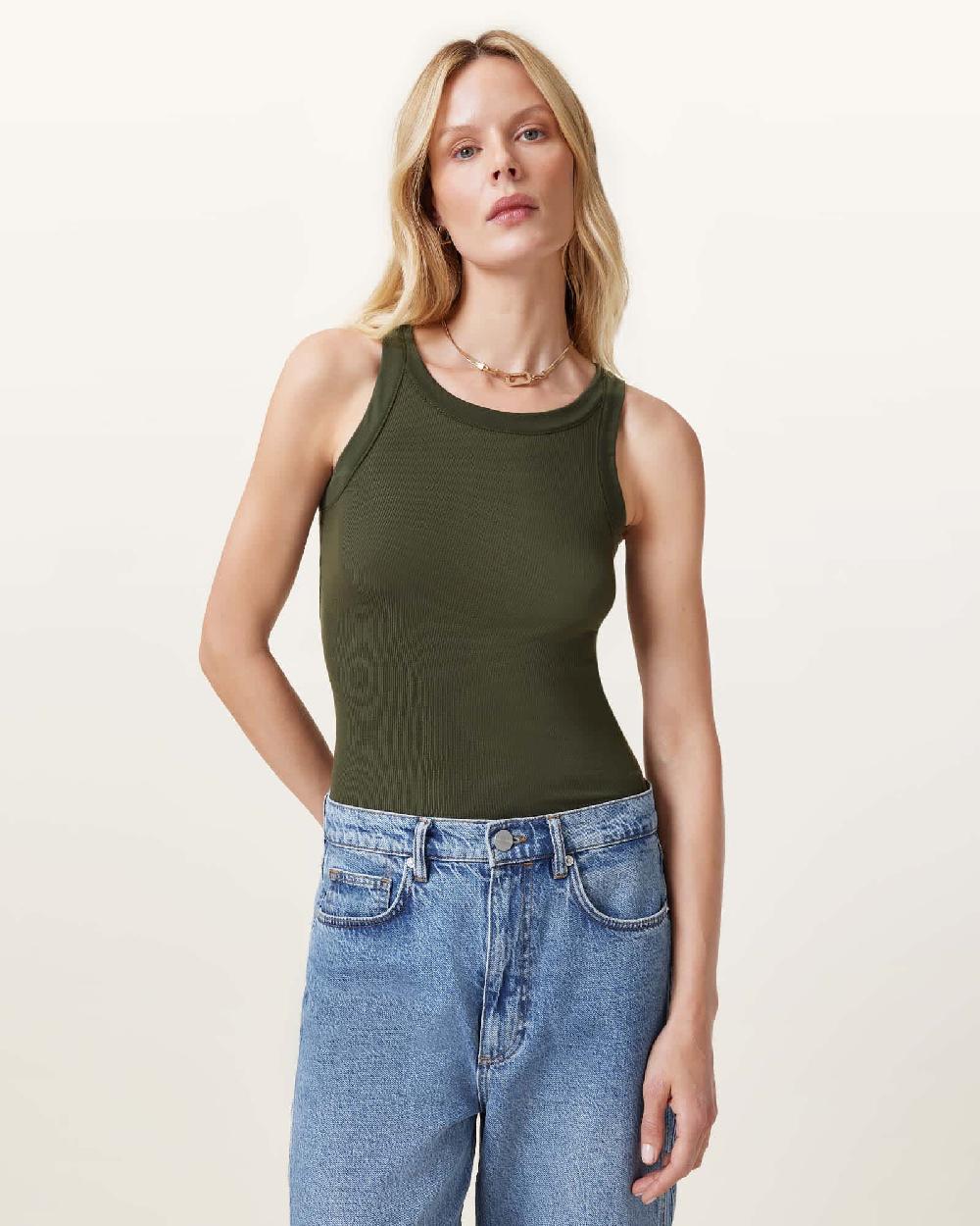 All Saints Rina Crew Neck Sleeveless Tank Top Grape Leaf Green