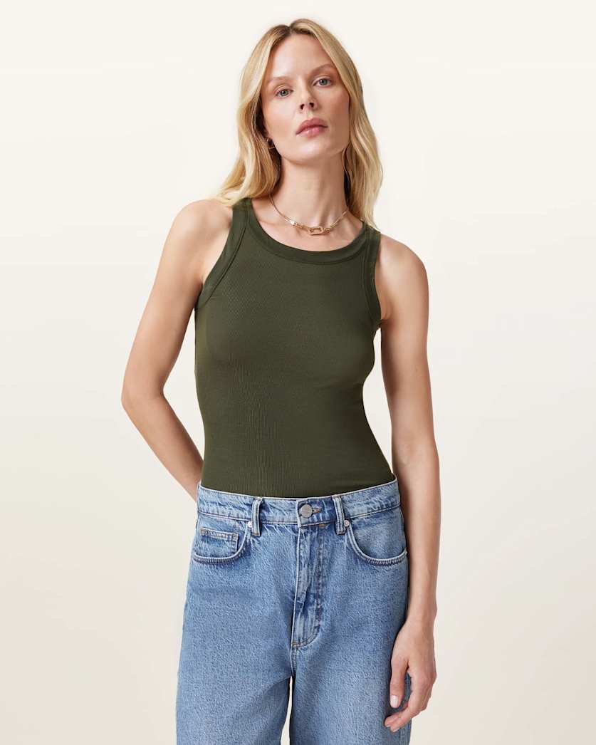 all saints Rina Crew Neck Sleeveless Tank Top Grape Leaf Green