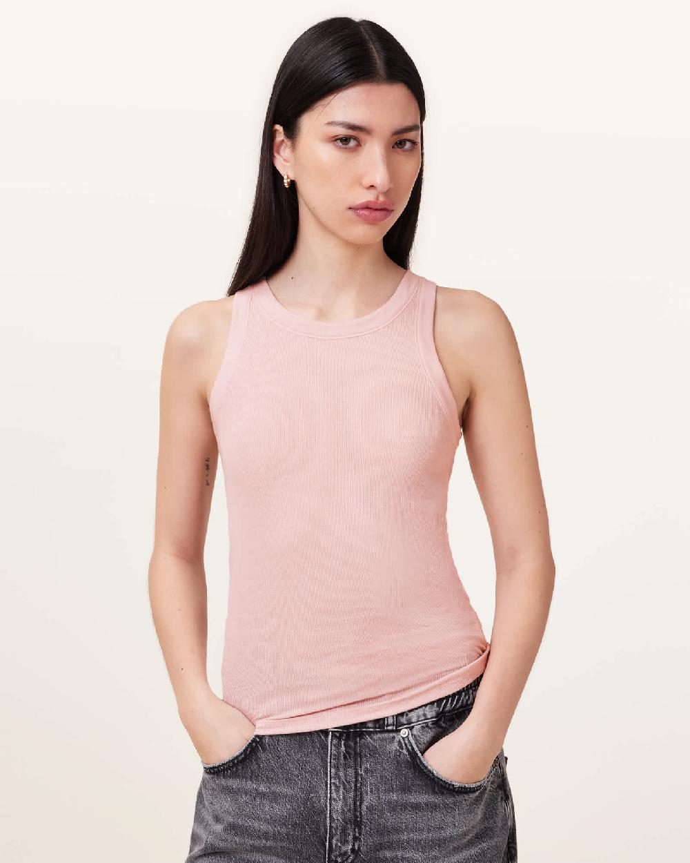 All Saints Rina Crew Neck Sleeveless Tank Top Mauve Chalk Pink