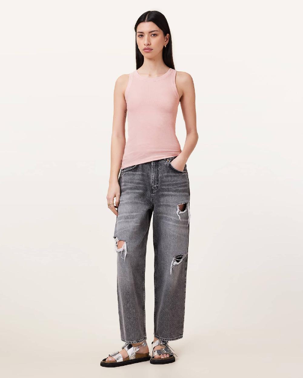 All Saints Rina Crew Neck Sleeveless Tank Top Mauve Chalk Pink