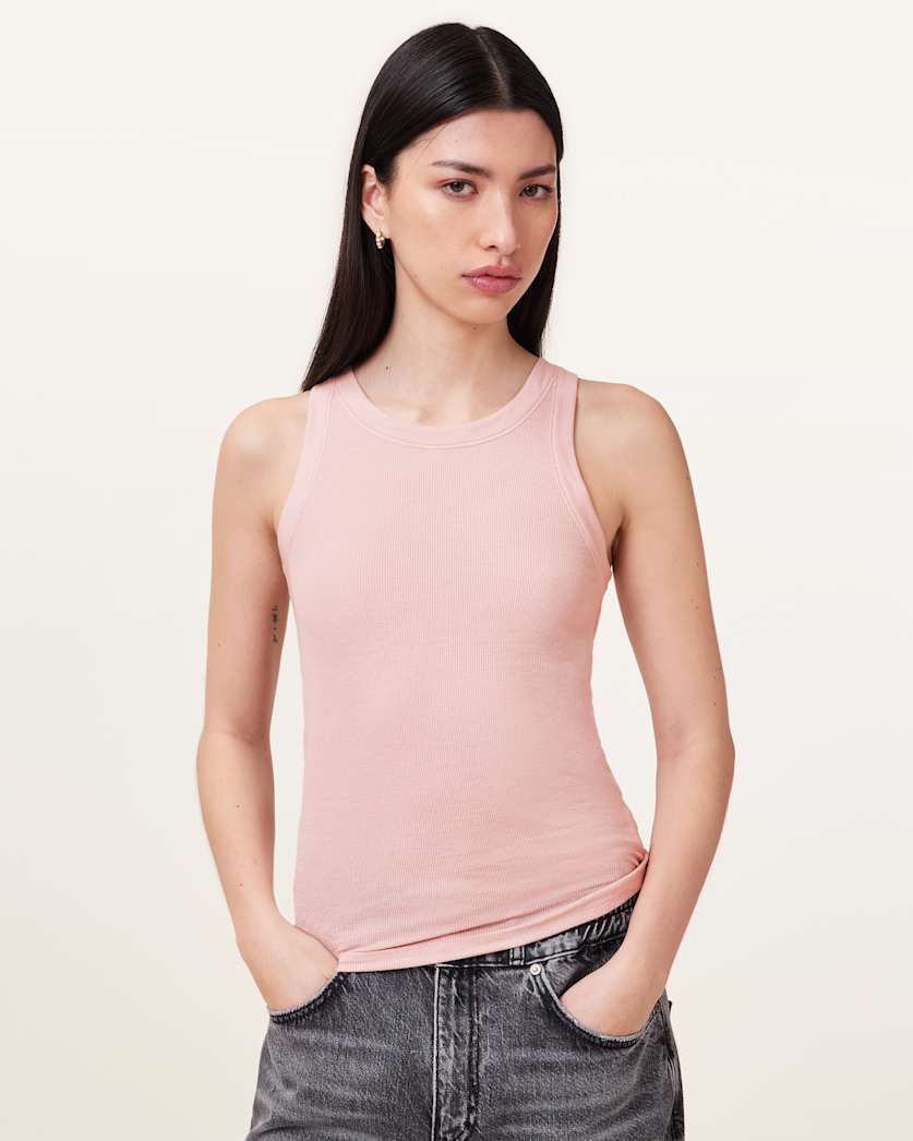 all saints Rina Crew Neck Sleeveless Tank Top Mauve Chalk Pink