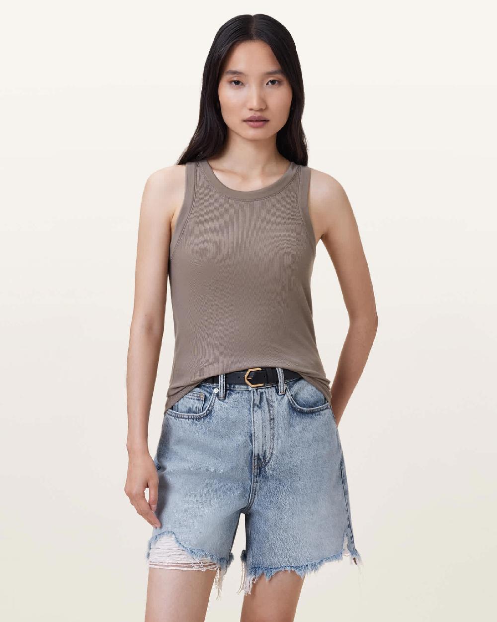 All Saints Rina Crew Neck Sleeveless Tank Top Pine Bark Brown