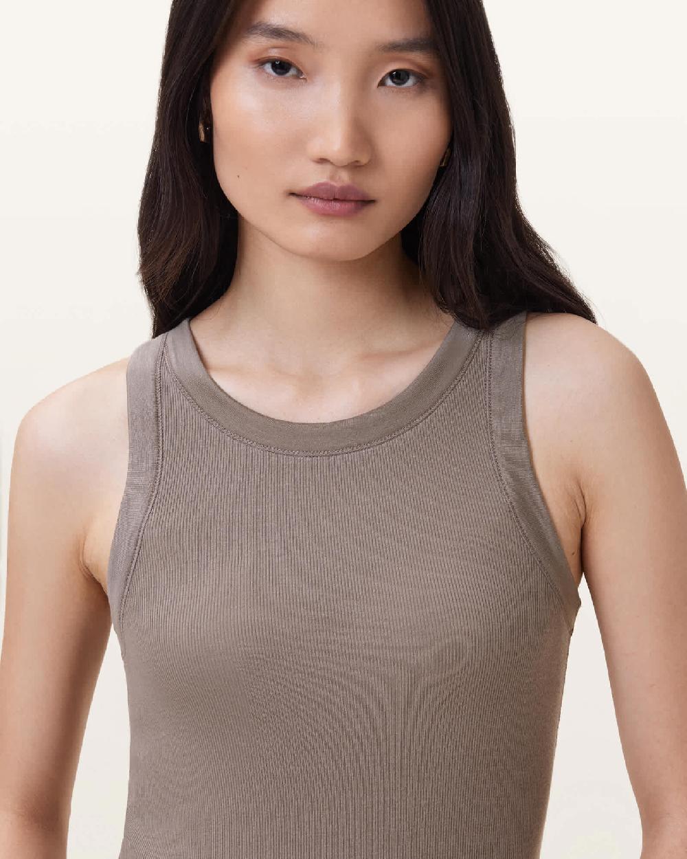 All Saints Rina Crew Neck Sleeveless Tank Top Pine Bark Brown