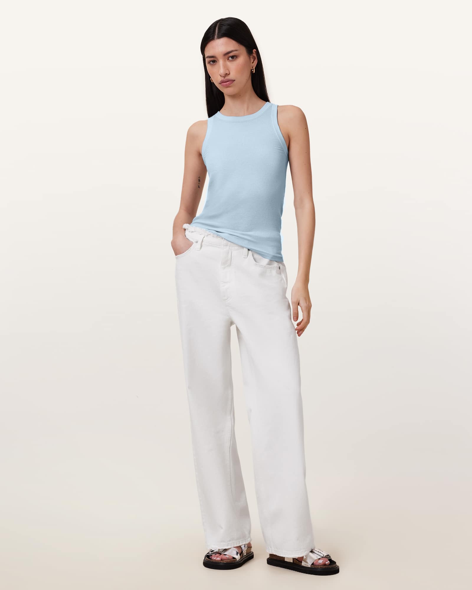 All Saints Rina Crew Neck Sleeveless Tank Top Powder Blue