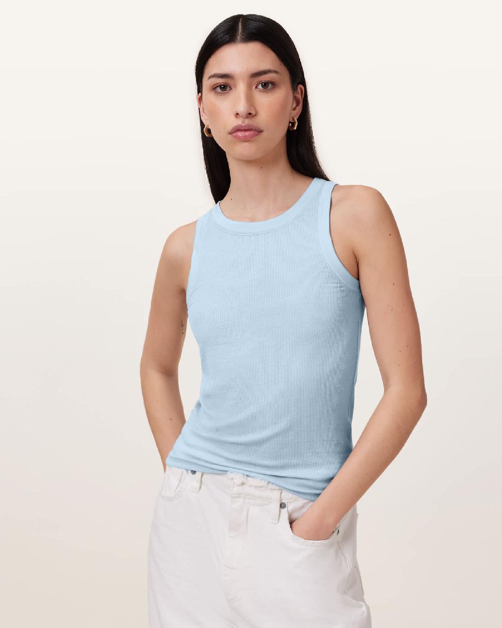 All Saints Rina Crew Neck Sleeveless Tank Top Powder Blue