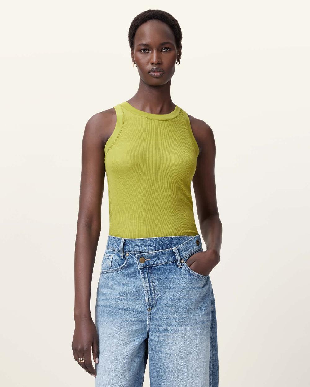 All Saints Rina Crew Neck Sleeveless Tank Top Unity Green