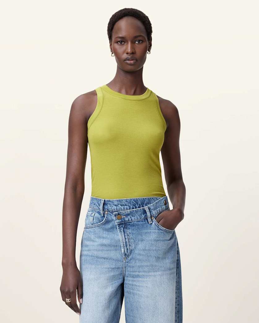 All Saints Rina Crew Neck Sleeveless Tank Top Unity Green