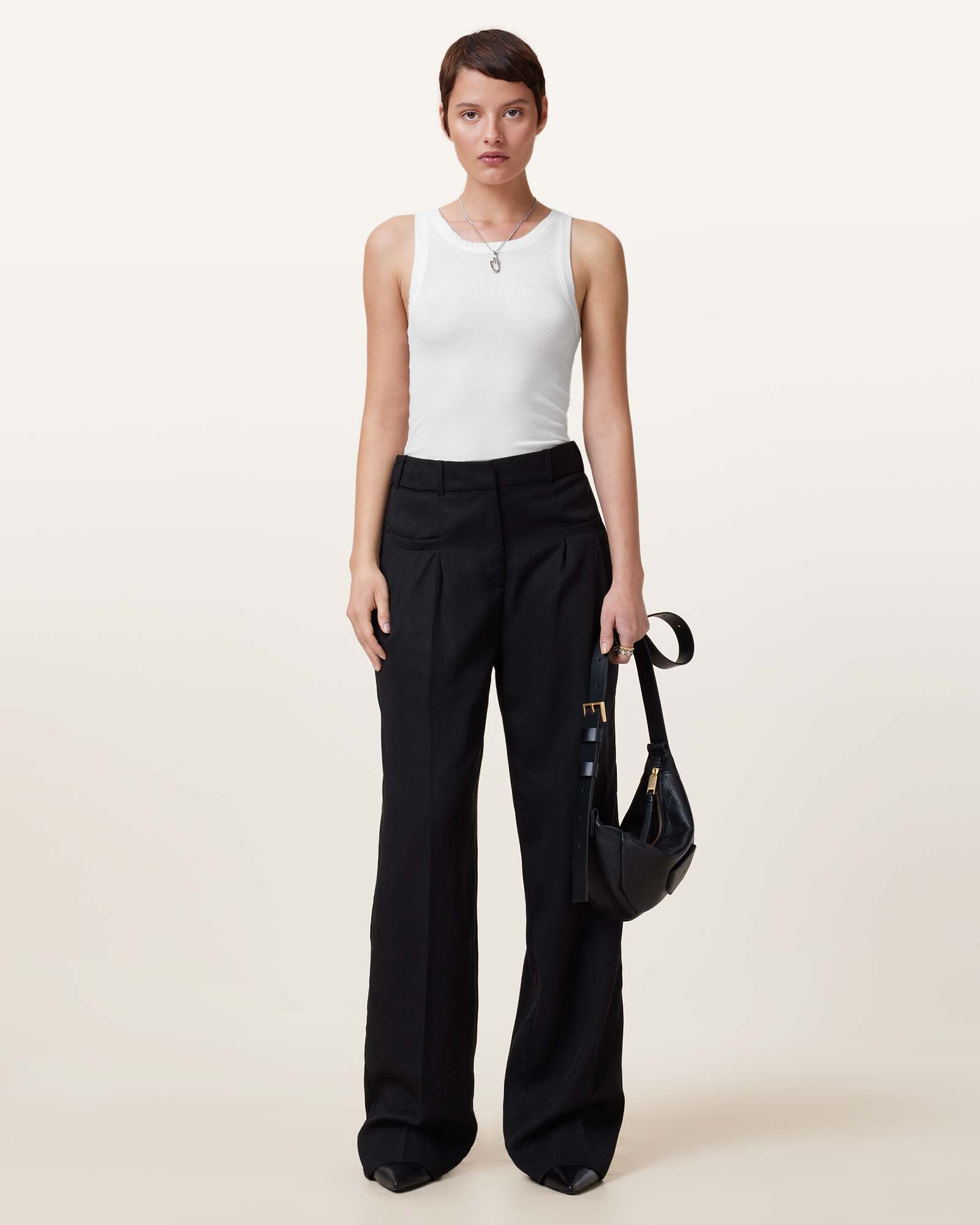 All Saints Rina Crew Neck Sleeveless Tank Top White