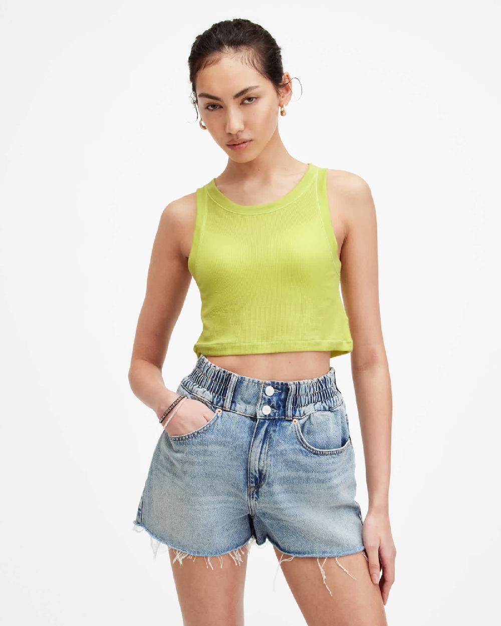 All Saints Rina Sleeveless Cropped Tank Top ZEST LIME GREEN