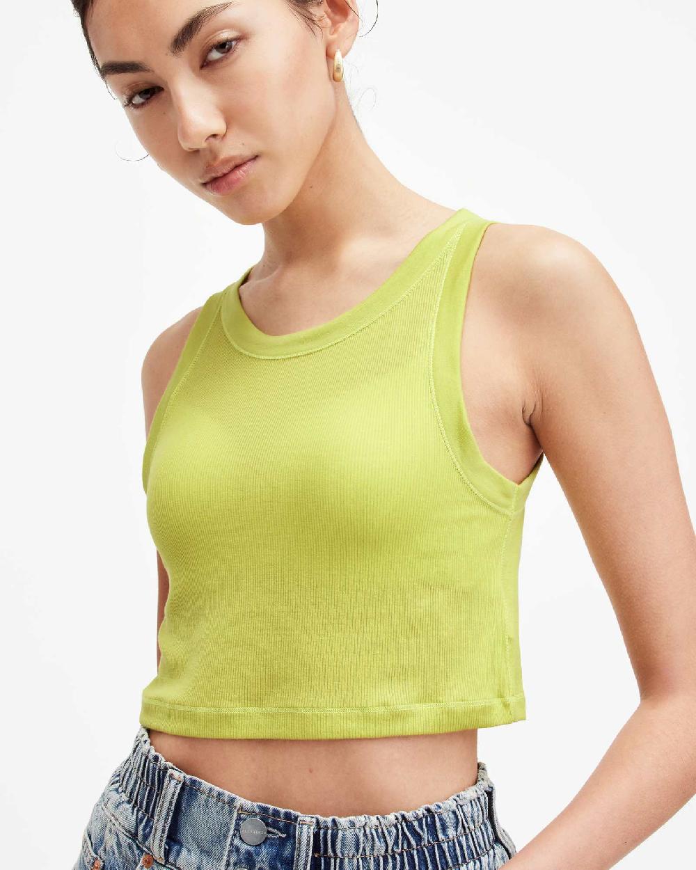 All Saints Rina Sleeveless Cropped Tank Top ZEST LIME GREEN