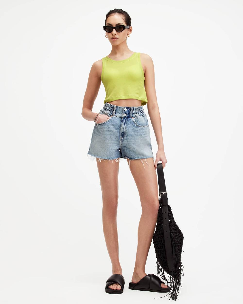 All Saints Rina Sleeveless Cropped Tank Top ZEST LIME GREEN