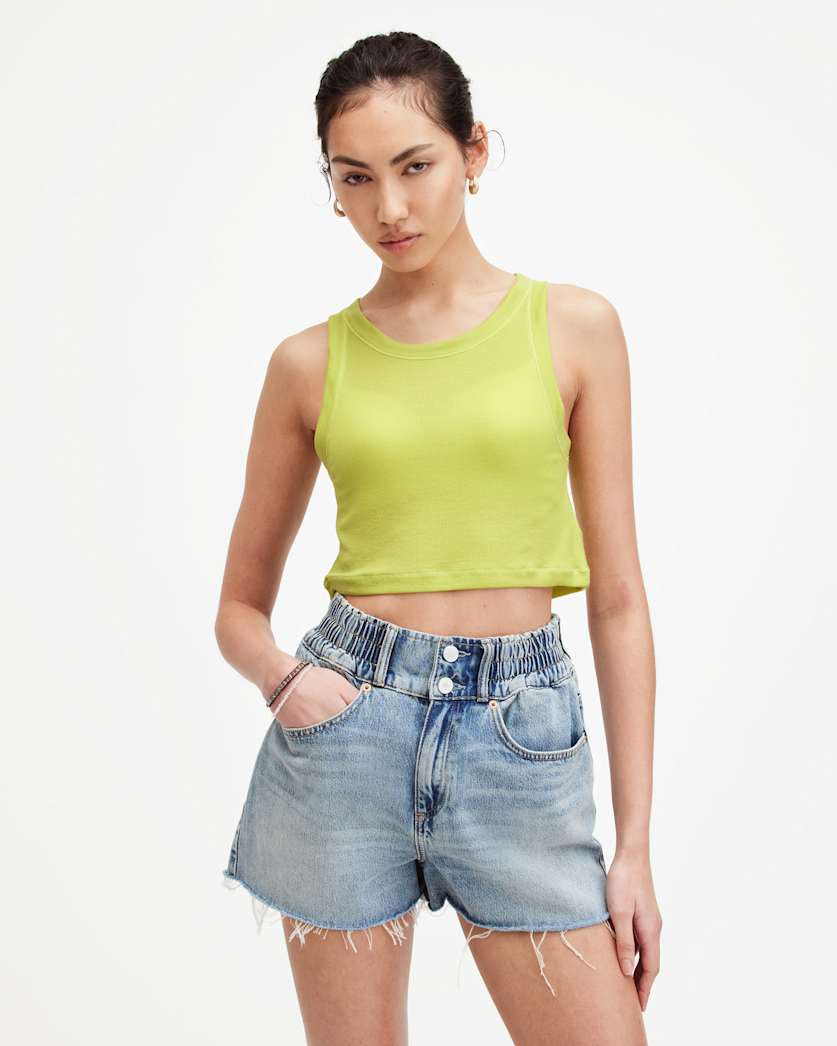 all saints Rina Sleeveless Cropped Tank Top ZEST LIME GREEN