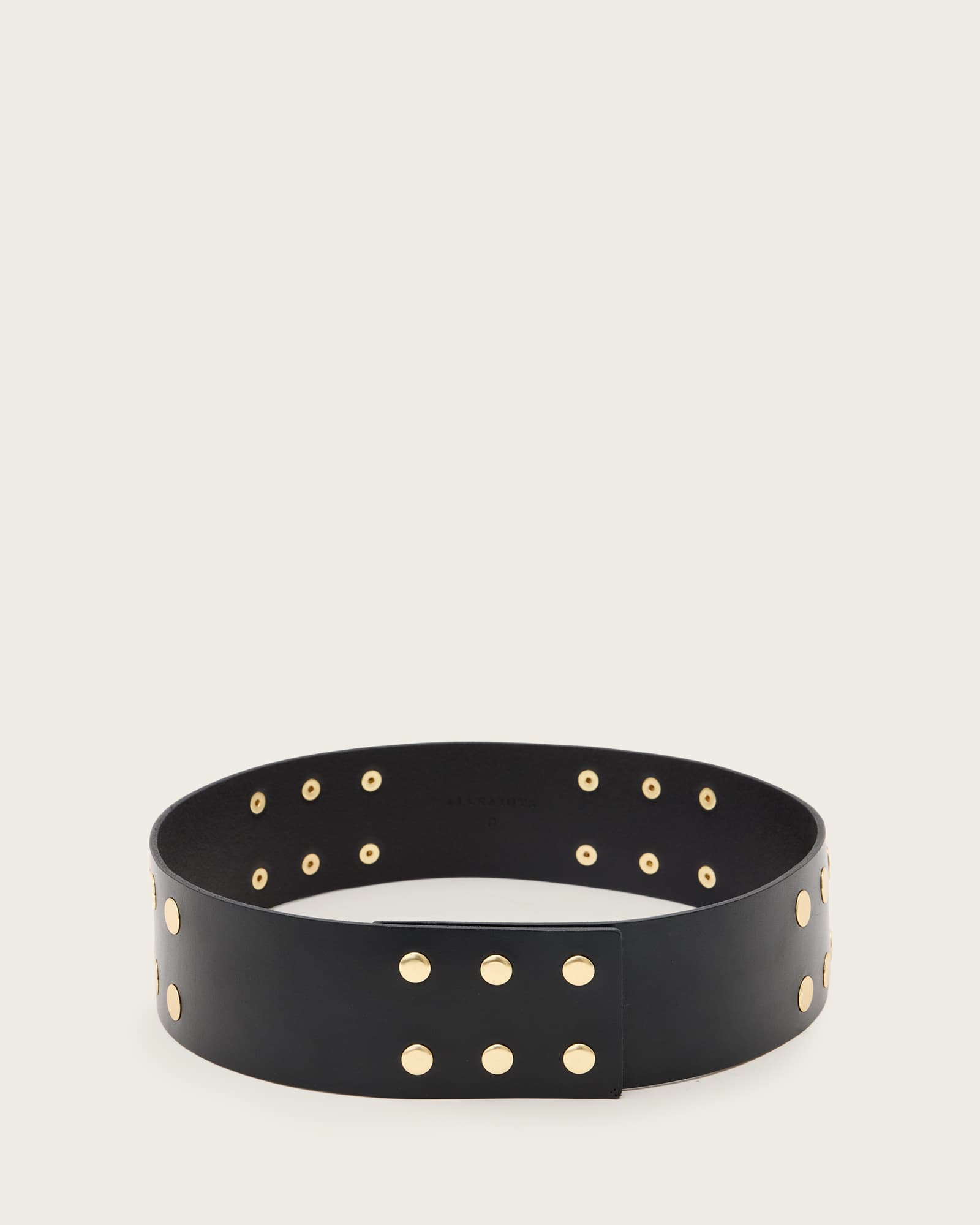 All Saints Rio Studded Leather Waist Belt BLACK/WARM BRASS