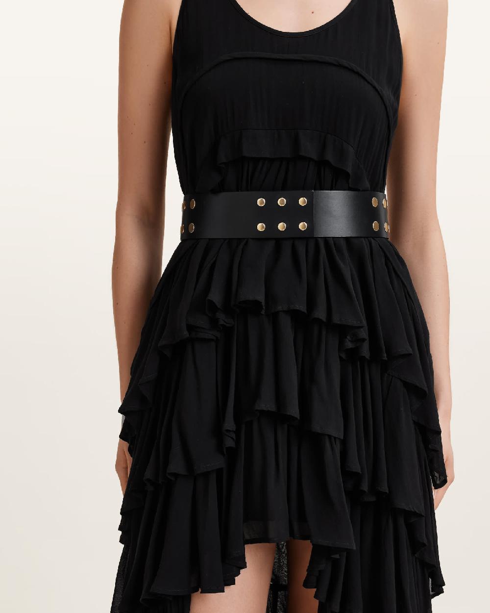 All Saints Rio Studded Leather Waist Belt BLACK/WARM BRASS