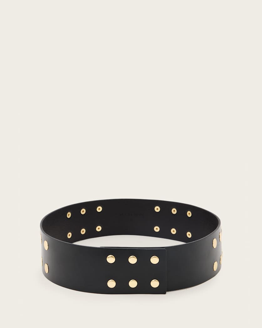 all saints Rio Studded Leather Waist Belt BLACK/WARM BRASS