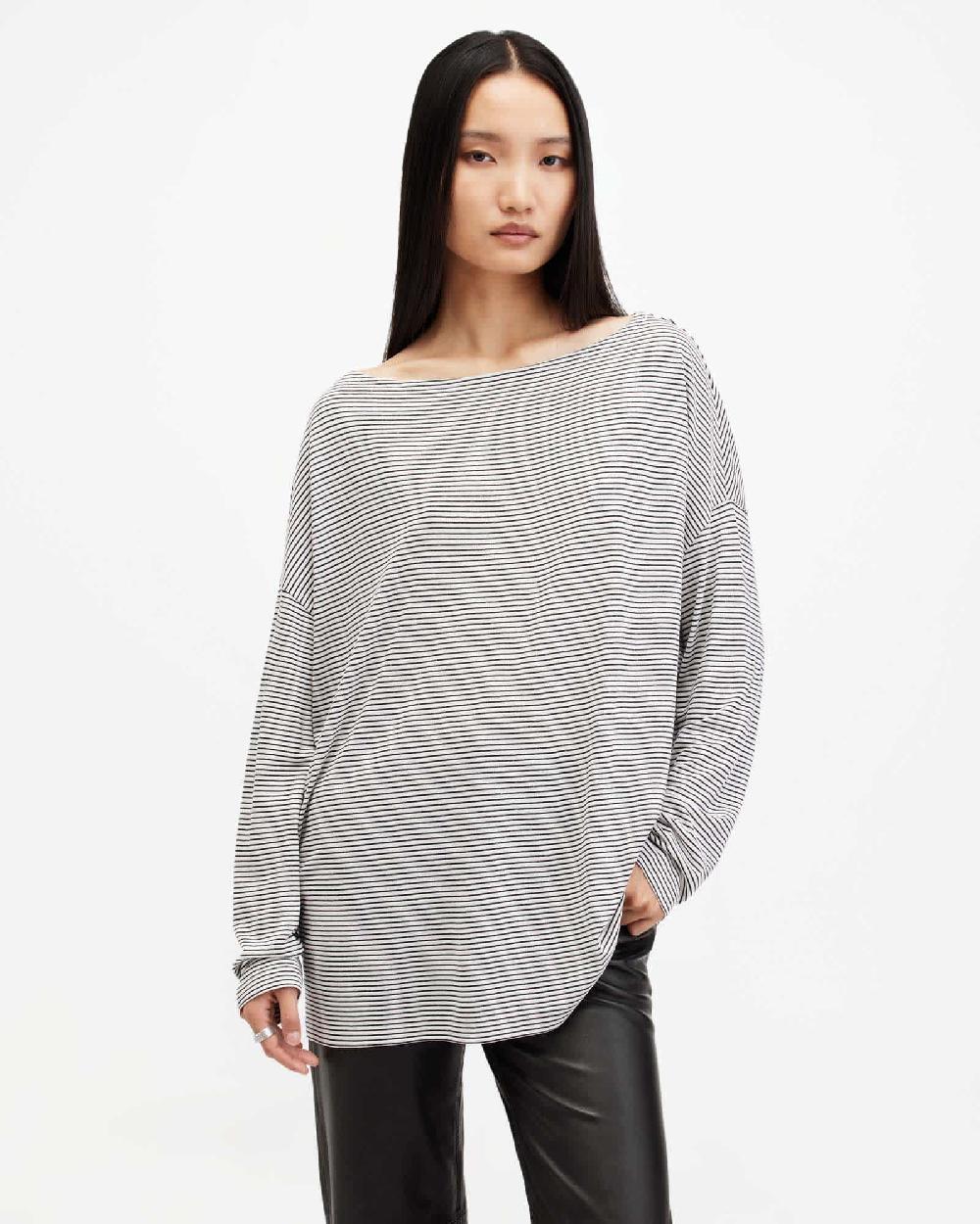 All Saints Rita Oversized Stripe T-Shirt CHALK WHITE/INK