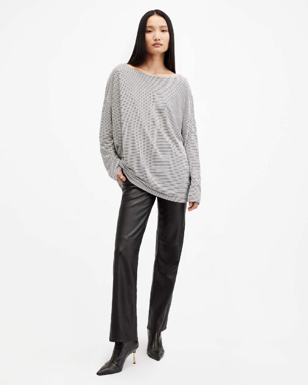 All Saints Rita Oversized Stripe T-Shirt CHALK WHITE/INK