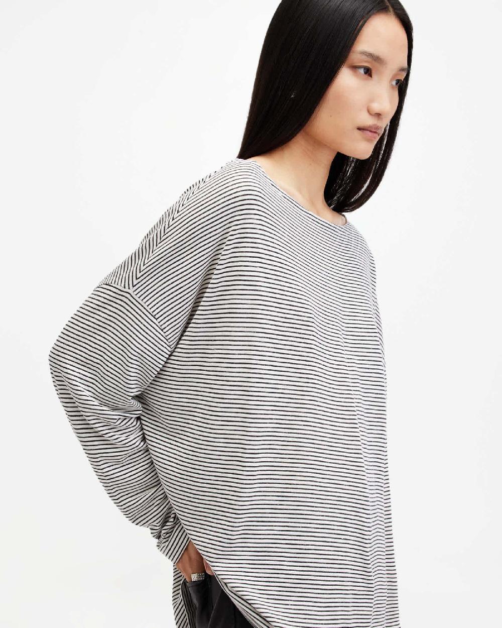 All Saints Rita Oversized Stripe T-Shirt CHALK WHITE/INK