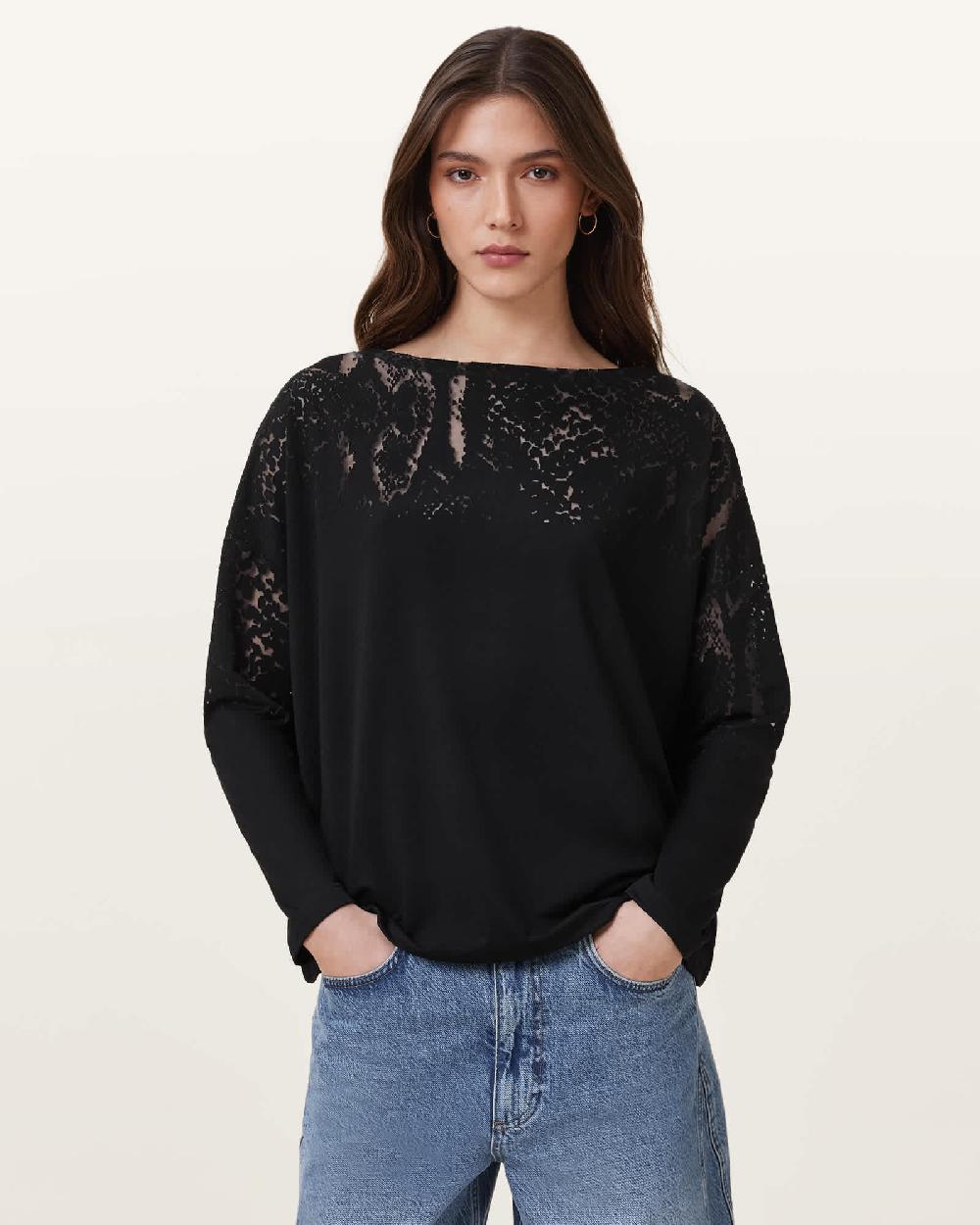 All Saints Rita Relaxed Fit Snake Print T-Shirt Black
