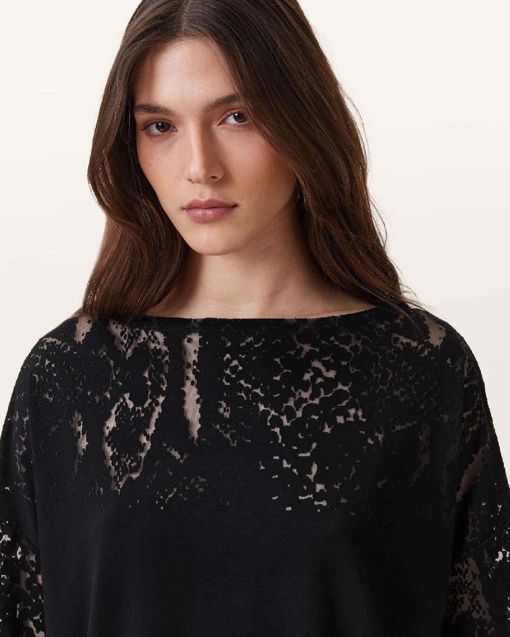 All Saints Rita Relaxed Fit Snake Print T-Shirt Black