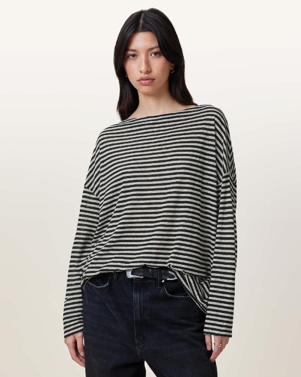 All Saints Rita Relaxed Fit Striped T-Shirt Chalk/Ink