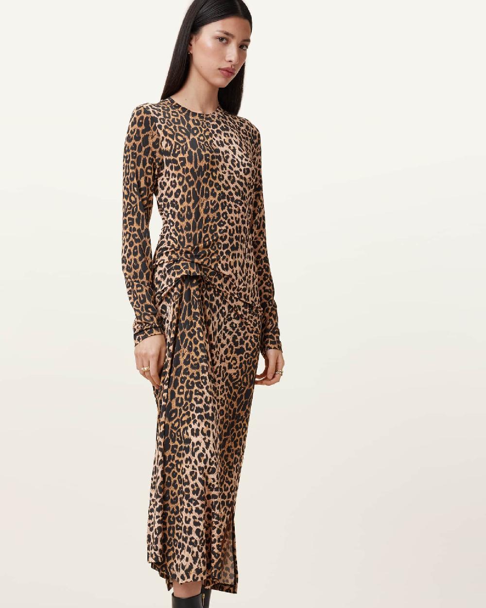 All Saints Rivi Draped Long Sleeve Midi Dress Leppo Yellow