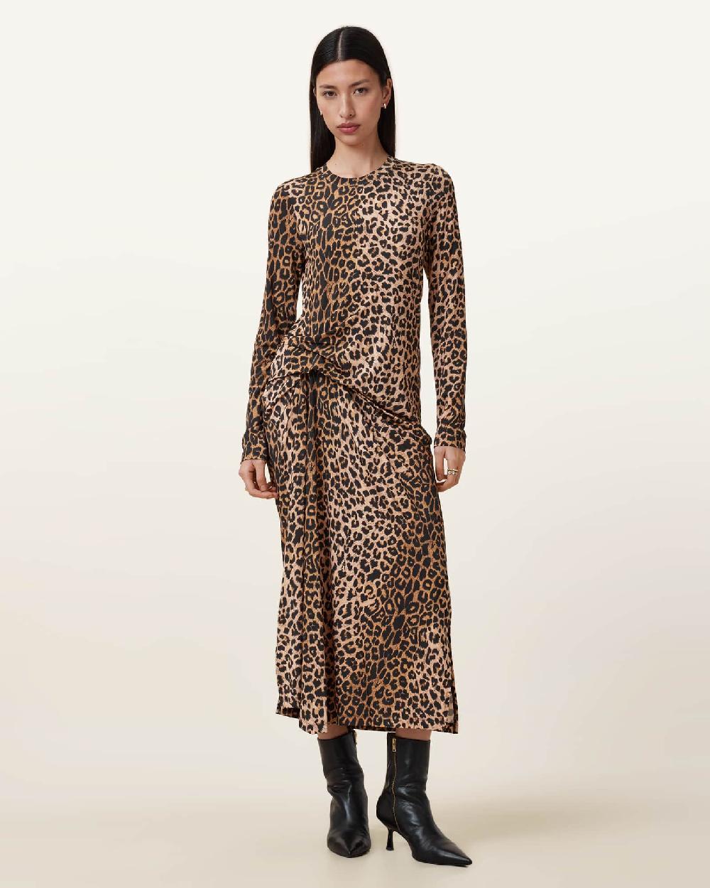 All Saints Rivi Draped Long Sleeve Midi Dress Leppo Yellow