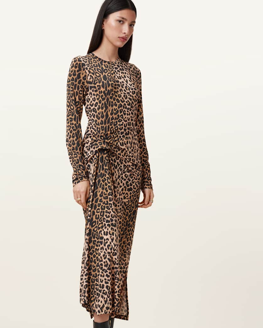 all saints Rivi Draped Long Sleeve Midi Dress Leppo Yellow