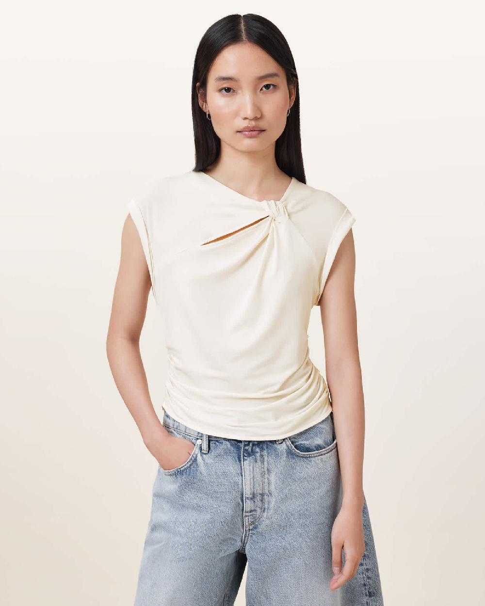 All Saints Robin Sleeveless Jersey Top Gardenia Cream