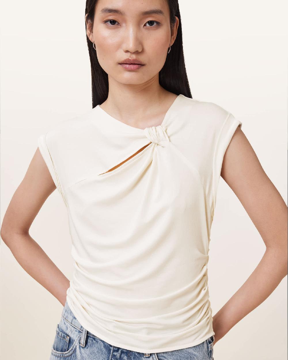 All Saints Robin Sleeveless Jersey Top Gardenia Cream
