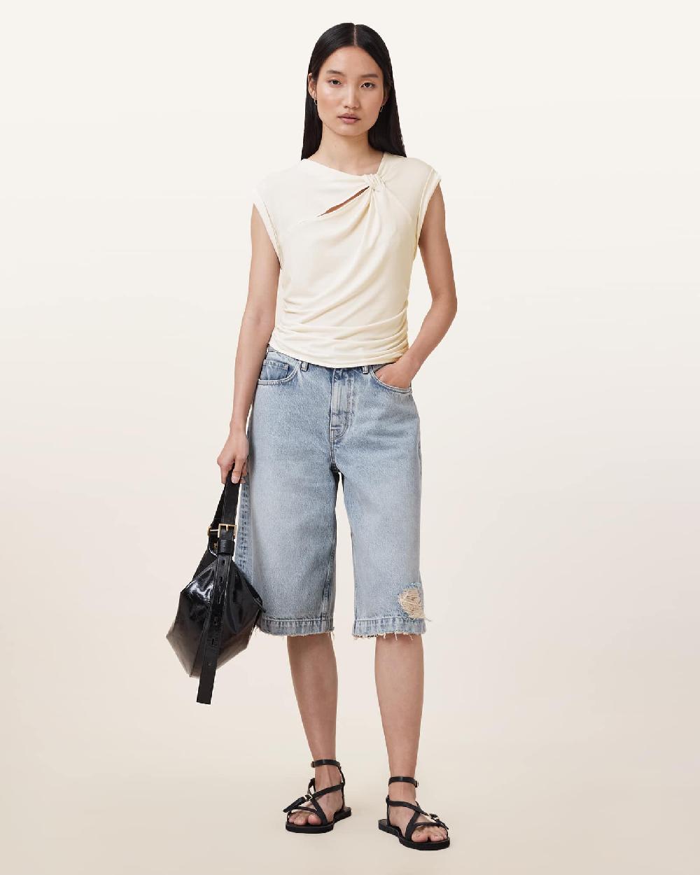All Saints Robin Sleeveless Jersey Top Gardenia Cream