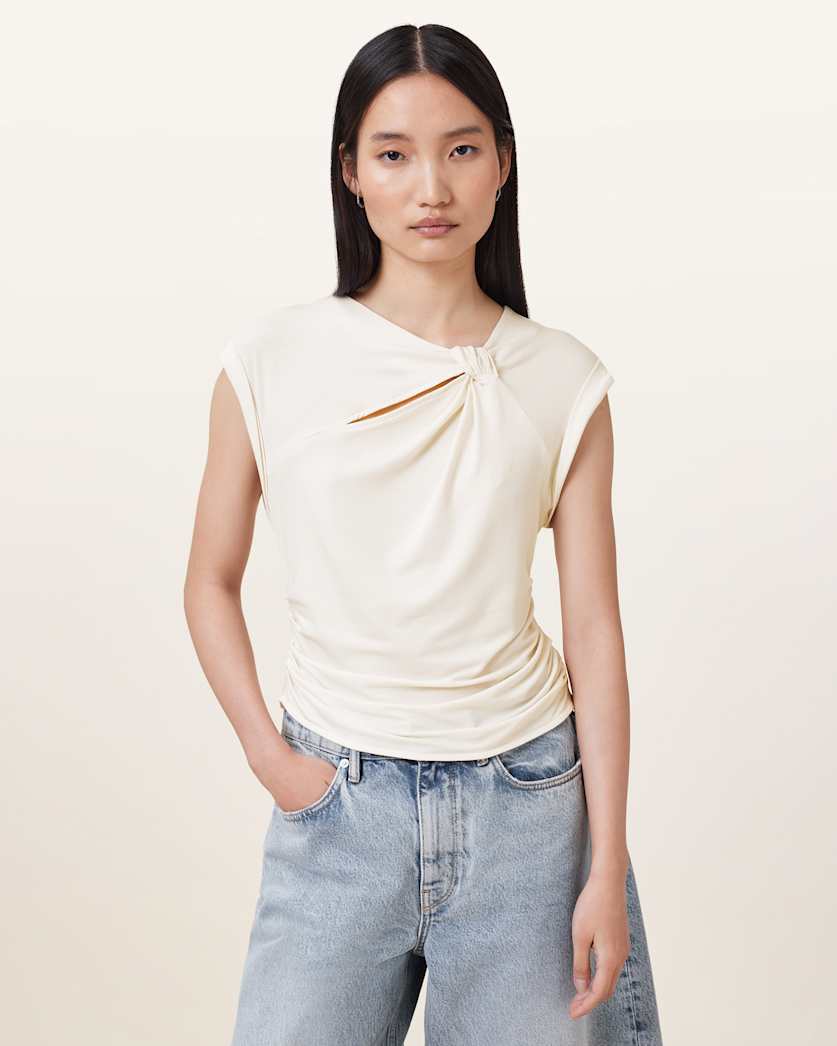 All Saints Robin Sleeveless Jersey Top Gardenia Cream