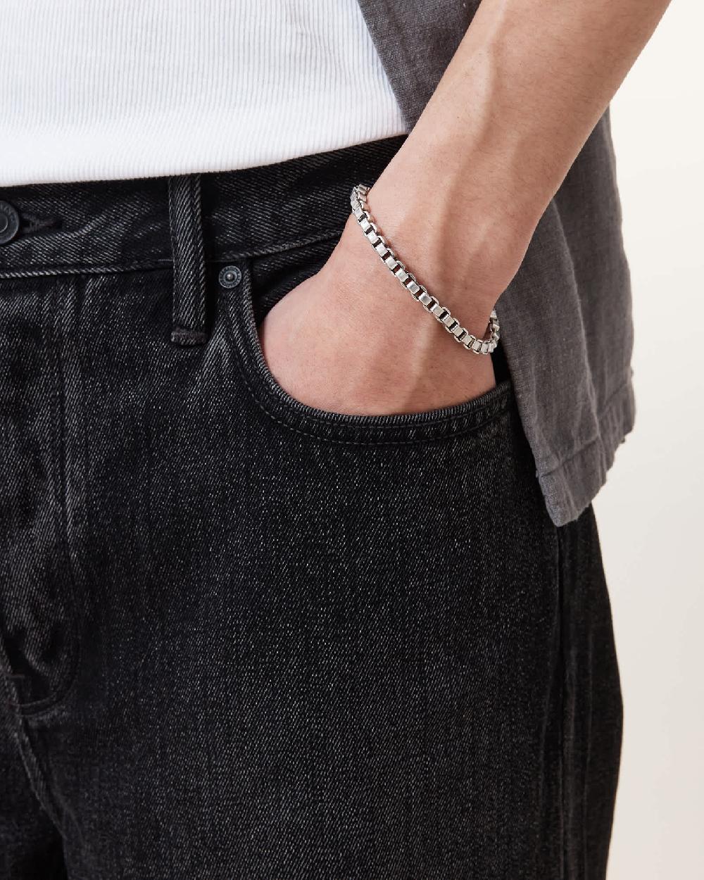 All Saints Roman Box Chain Carabiner Bracelet Warm Silver