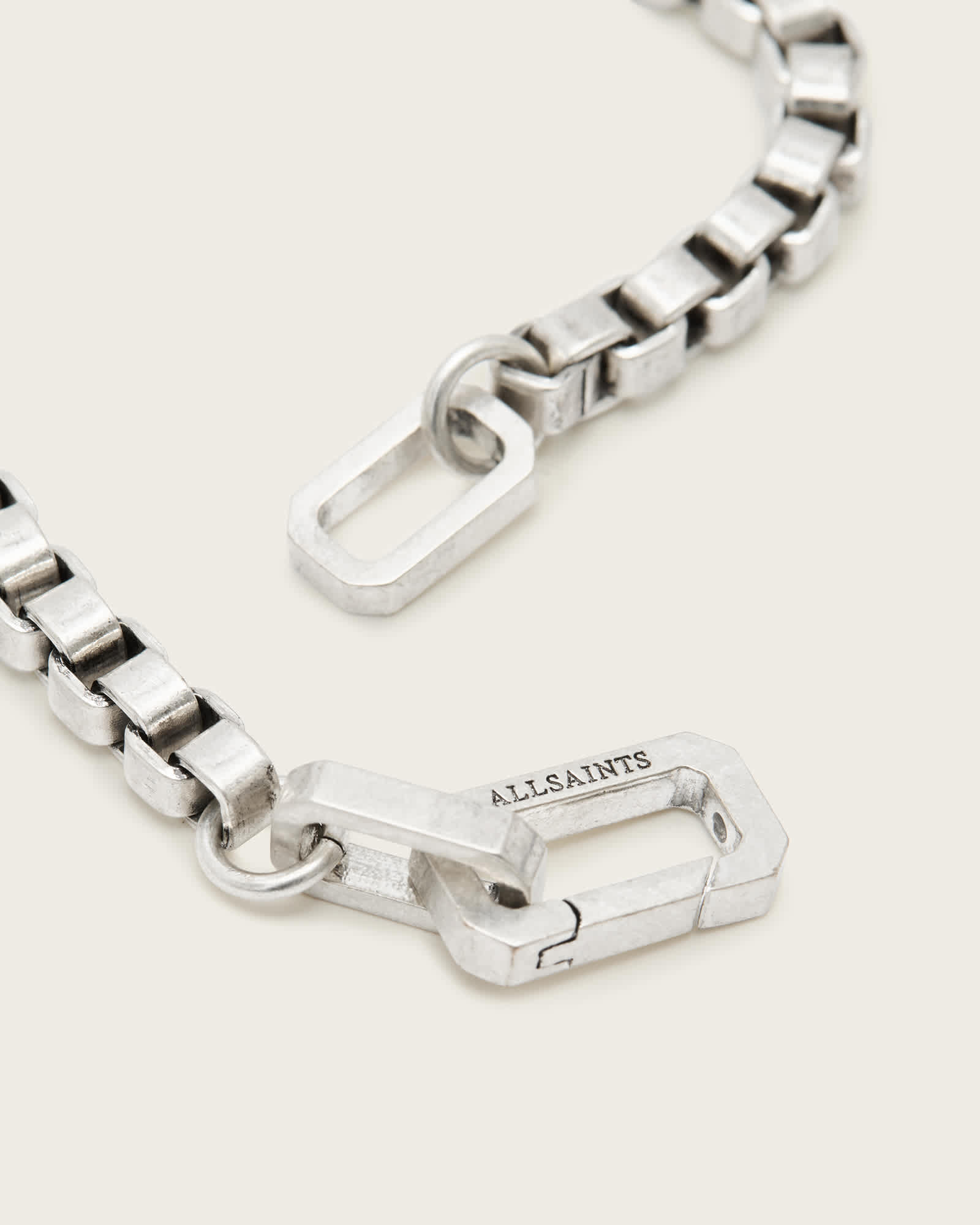 All Saints Roman Box Chain Carabiner Bracelet Warm Silver