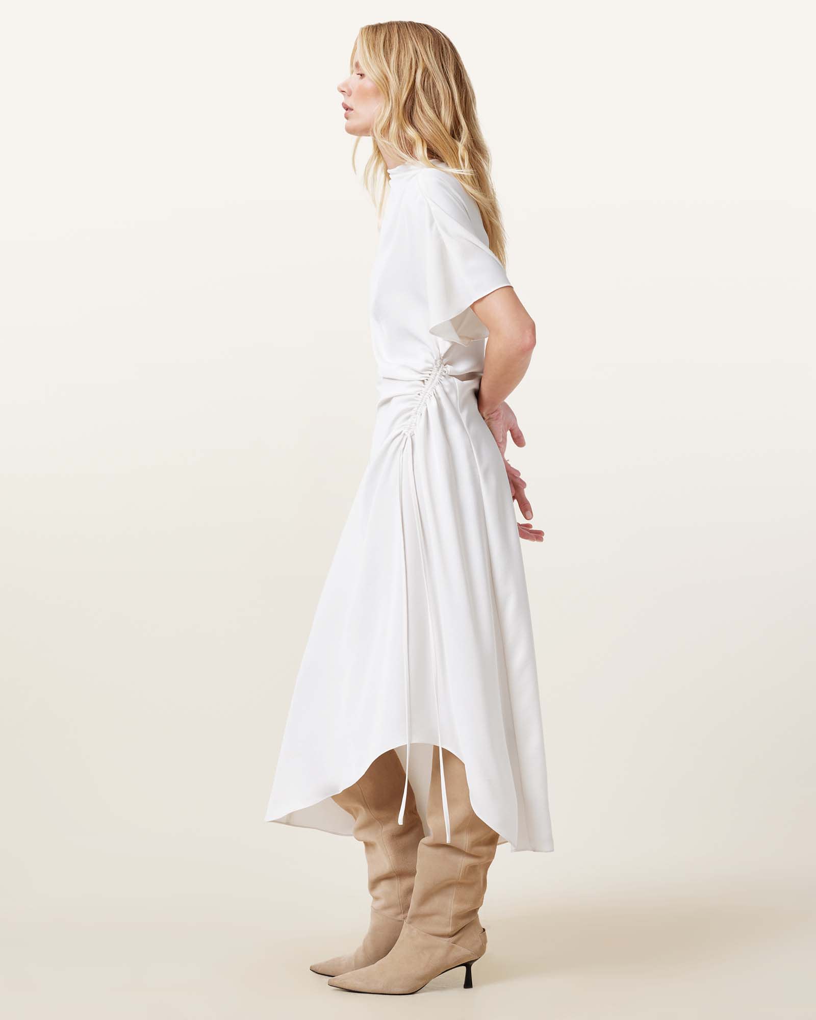 All Saints Rosie Short Sleeve Midi Dress Tofu White