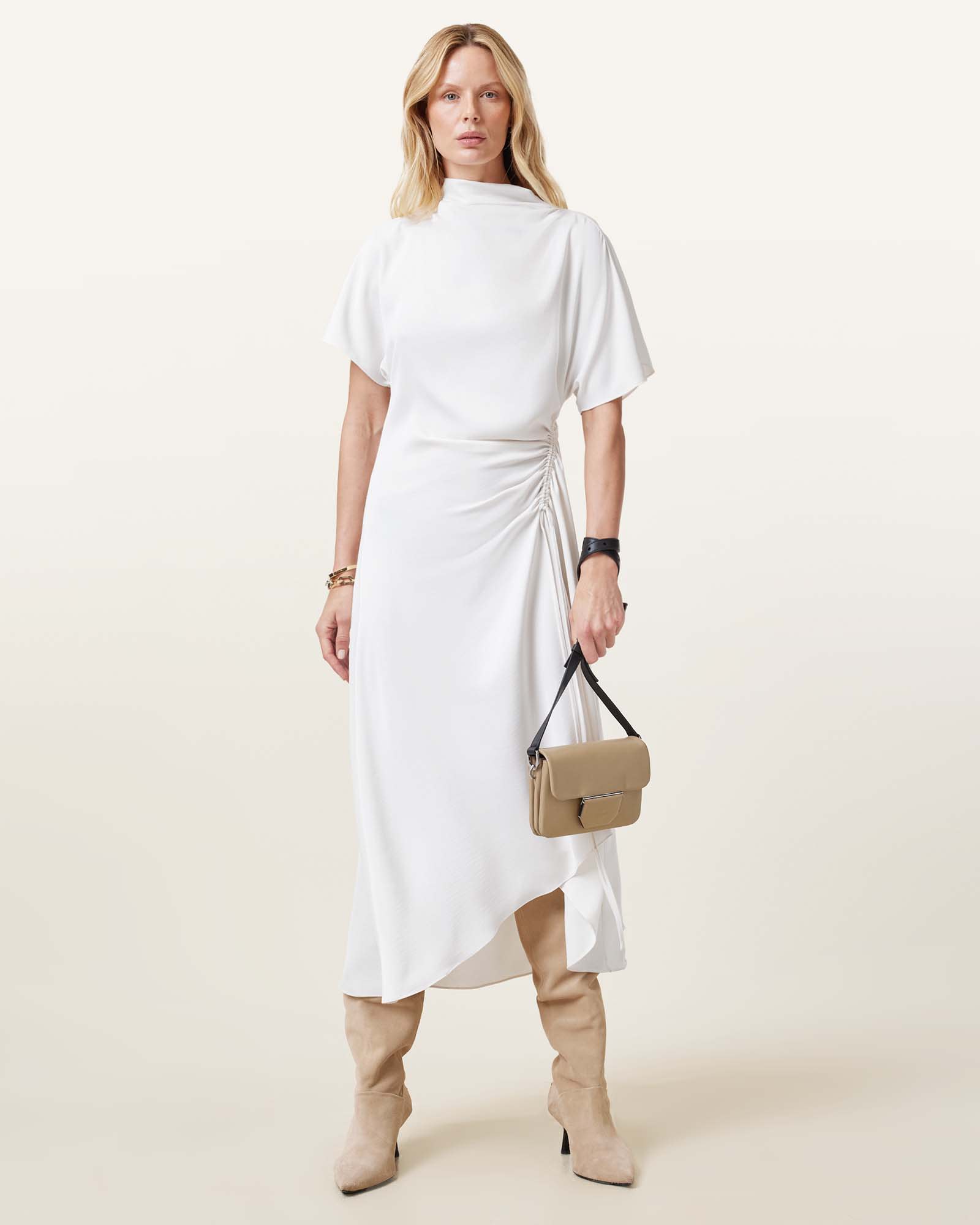 All Saints Rosie Short Sleeve Midi Dress Tofu White