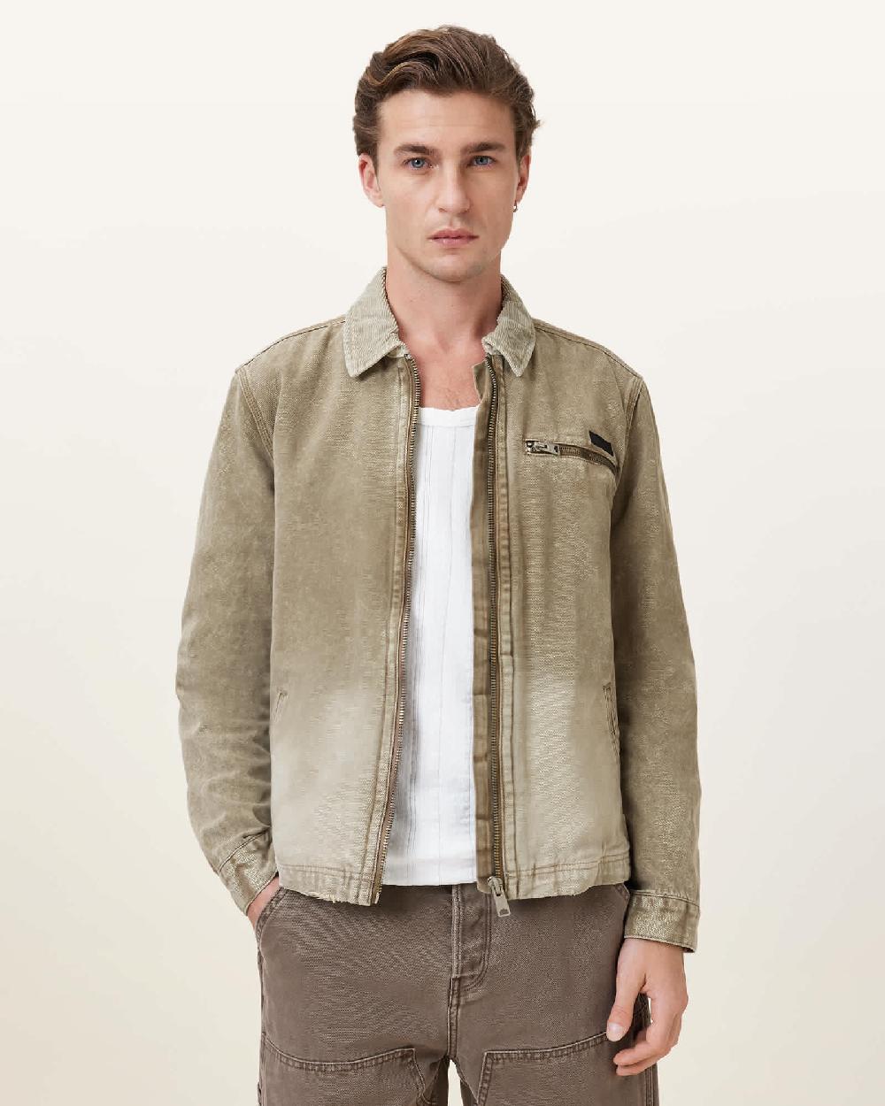 All Saints Rothwell Washed Cotton Workwear Jacket Mire Brown