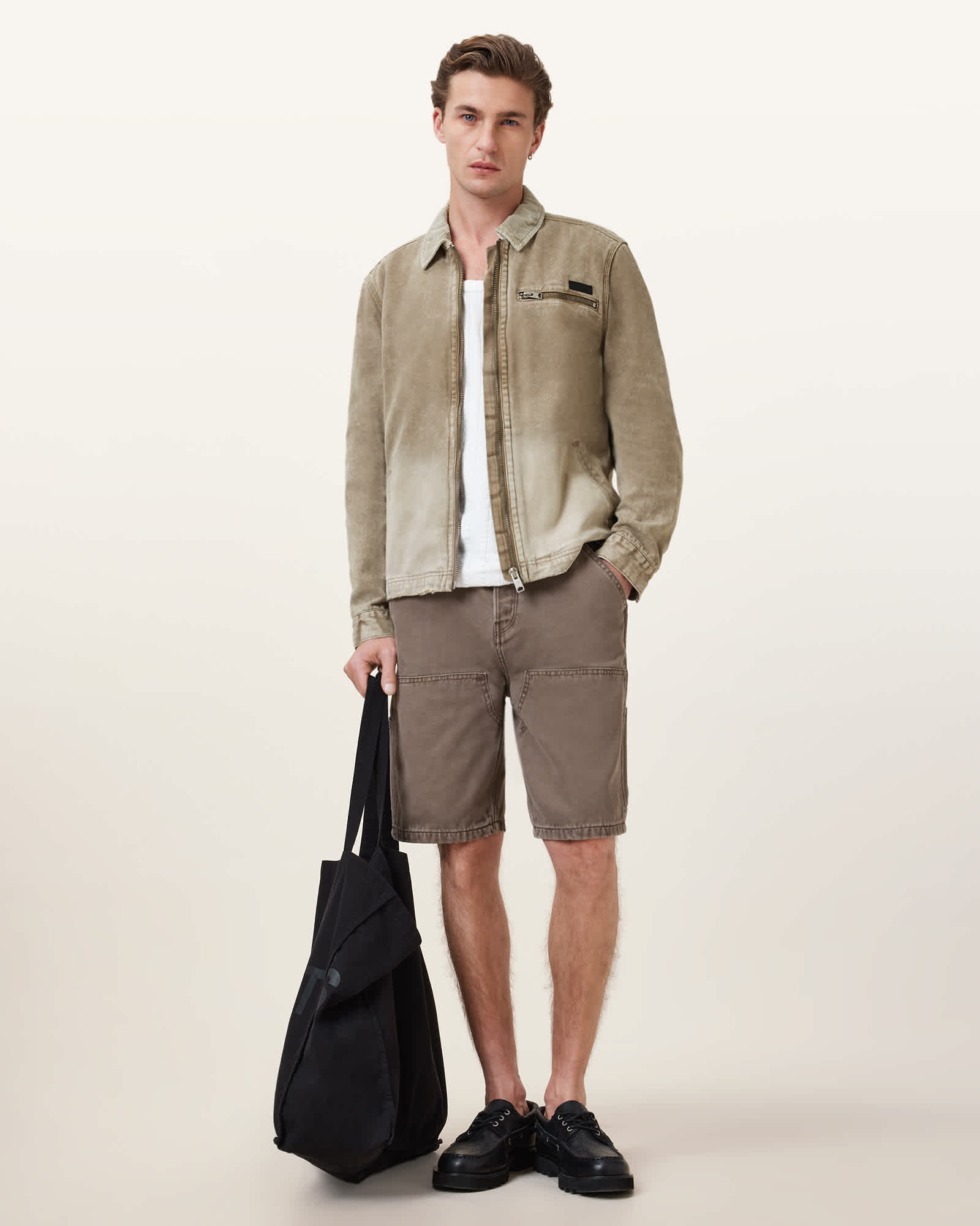 All Saints Rothwell Washed Cotton Workwear Jacket Mire Brown